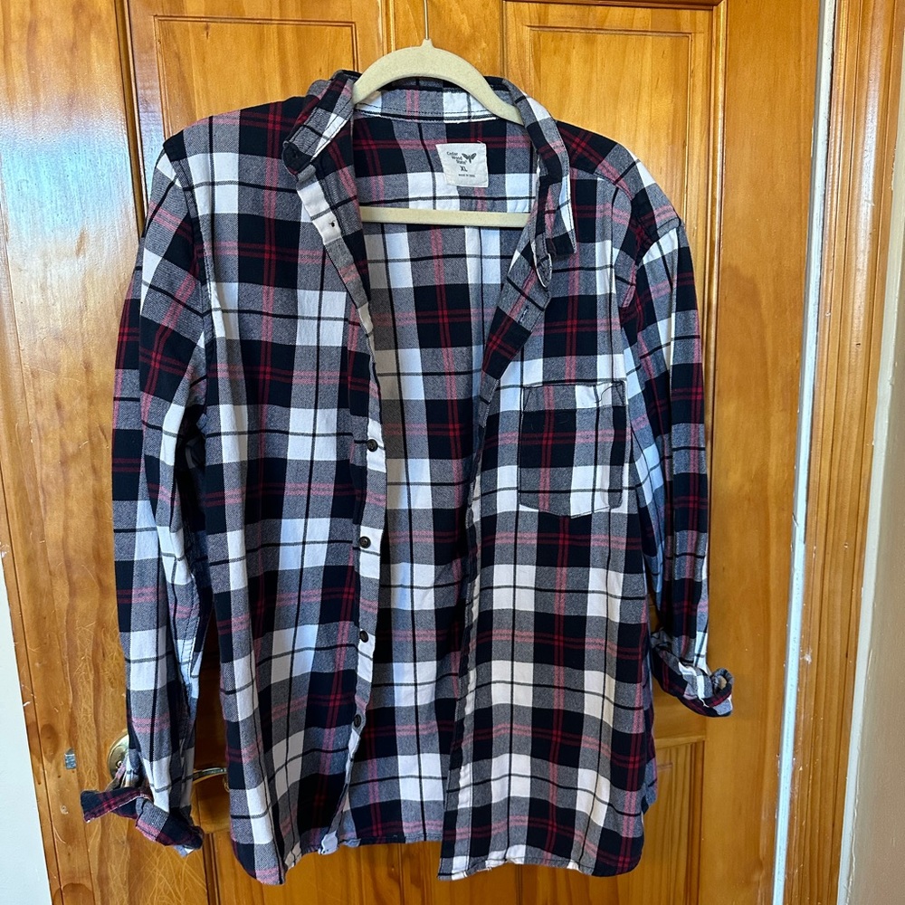 Mens Plaid Cedar Wood State Button Down Size XLarge